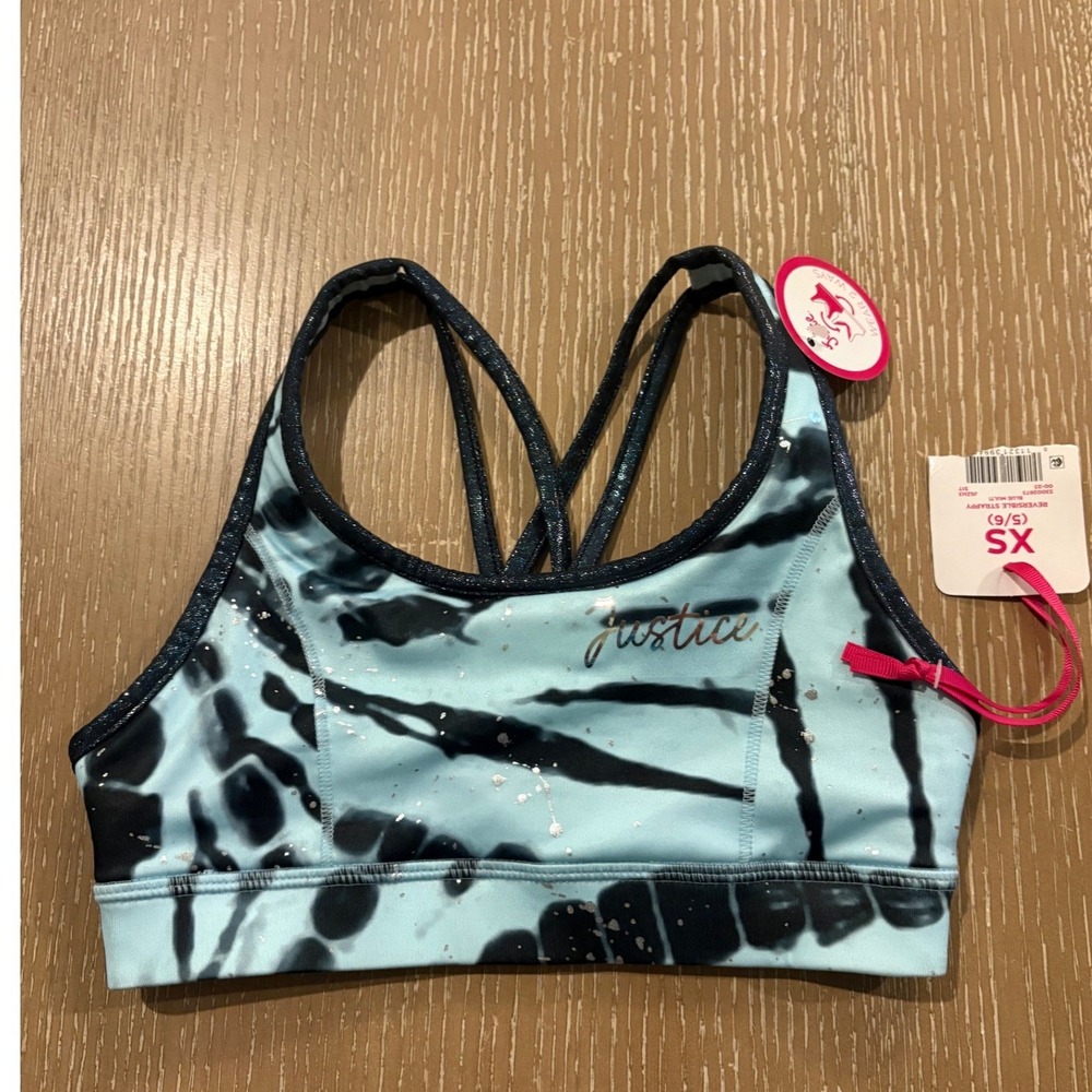 Girls XS 5/6 Justice Sports Bra Blue Tieβ Dye Strappy Back Athletic NWT